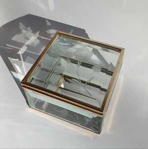 Vintage Mirrored Glass Jewelry Box with Brass Trim